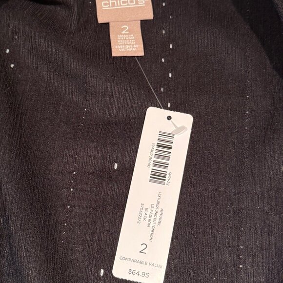 Chico’s Black Textured Button Front Blouse – Size 2 - NWT - Picture 7 of 12